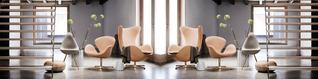 Egg chair, Swan chair and drop chair designed by Arne Jacobsen