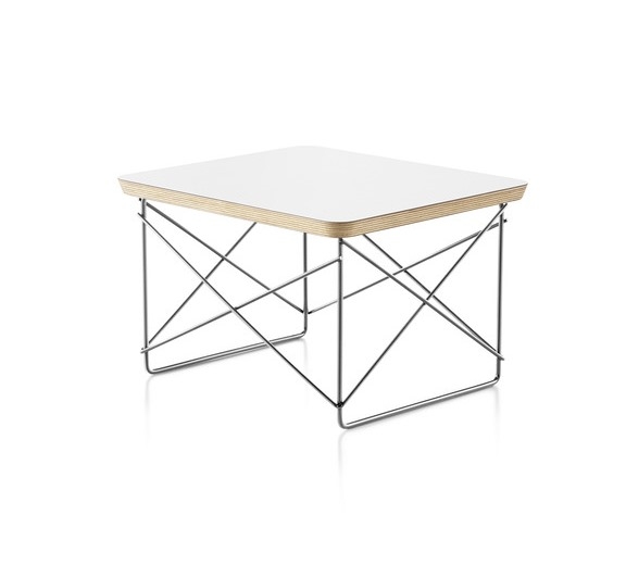 Eames Wire Base Low Table_White top_chrome base Eames Low Armchair on Rod, Eames Moulded Fibreglass chair on Low Wire Base, Eames Cats Cradle armchair, Eames LAR
