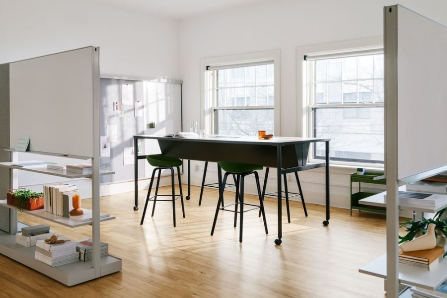 OE1 Workspace Collection, Collaborative space, Desk and workspace, Agile Wall, CommunalTable, Marker Cup, Storage Trolley, Wall Rail and Board