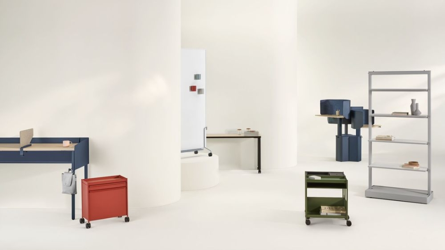 OE1_AgileWall_BoundaryScreen_CommunalTable_MarkerCup_MobileEasel_RectangularTable_StorageTrolley OE1 Workspace Collection, Collaborative space, Desk and workspace, OE1 Rectangular Table