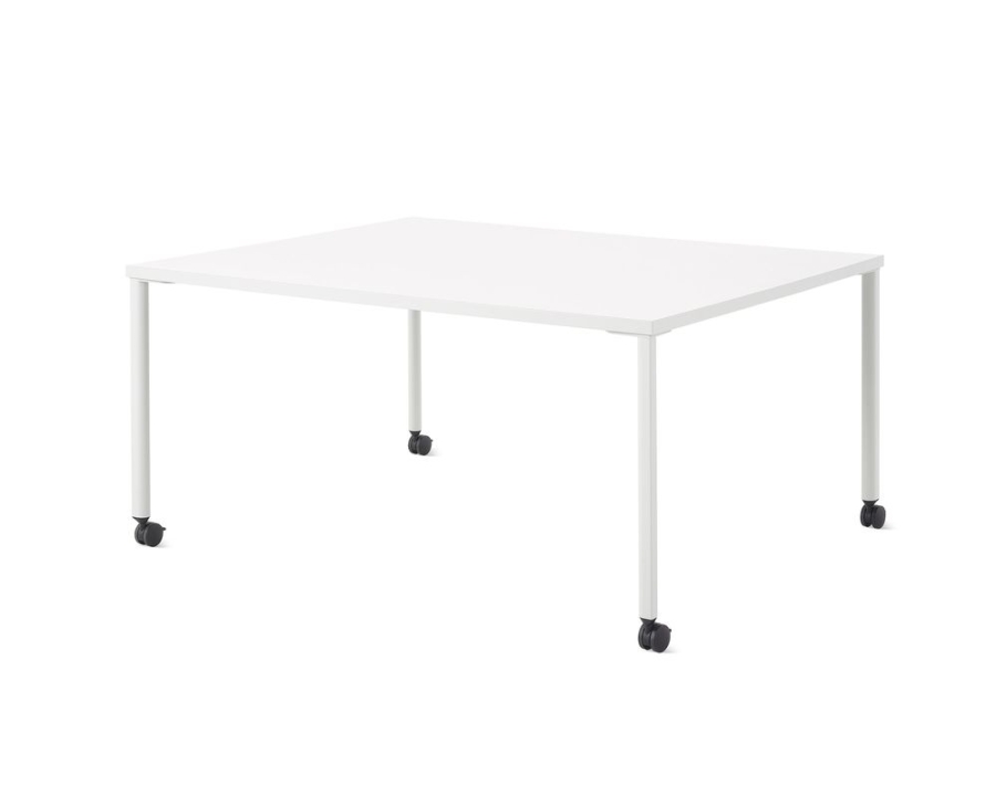 OE1_Rectangular table_Folkstone grey_solid laminate studio white_Castors OE1 Workspace Collection, Collaborative space, Desk and workspace, OE1 Rectangular Table