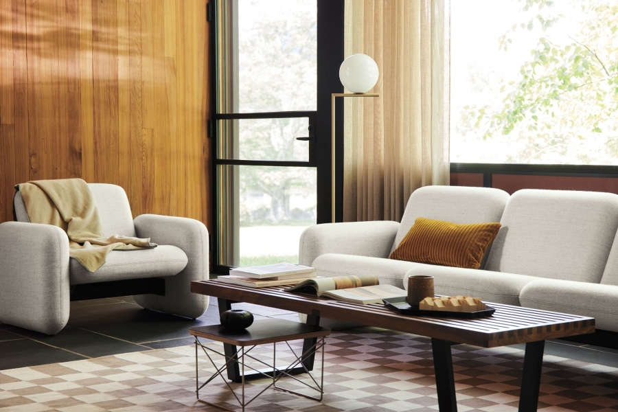 Wilkes Modular Sofa, Nelson Platform Bench and Eames Wire Table by Herman Miller
