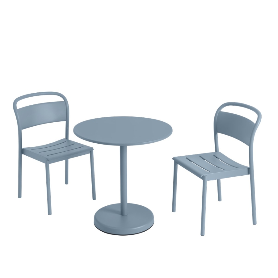 Linear-steel-cafe-table-round-o-70-h-73-side-chair-pale-blue Linear Steel Cafe Table Muuto, Muuto Outdoor Coffee Table