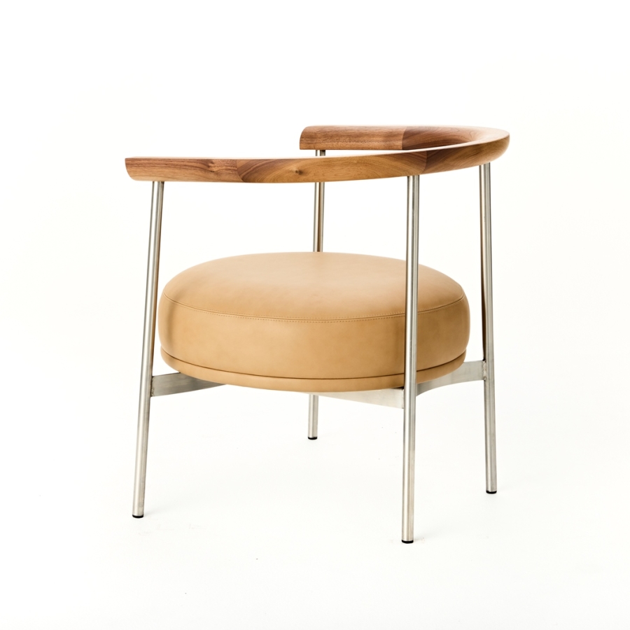 Pa Lounge chair - Australian Blackwood/Stainless Steel frame/Maharam Balm 008 leather Pa Lounge chair designed by Timothy Robertson for NAU