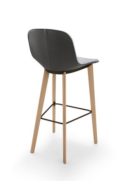 Sheru Barstool with leather upholstery and timber legs Sheru Barstool designed by EOOS for Walter Knoll