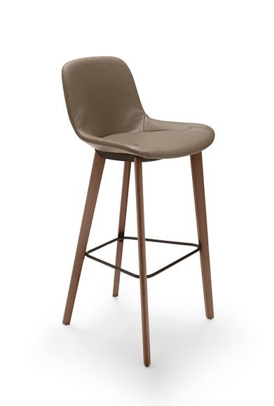 Sheru Barstool with leather upholstery and timber legs Sheru Barstool designed by EOOS for Walter Knoll